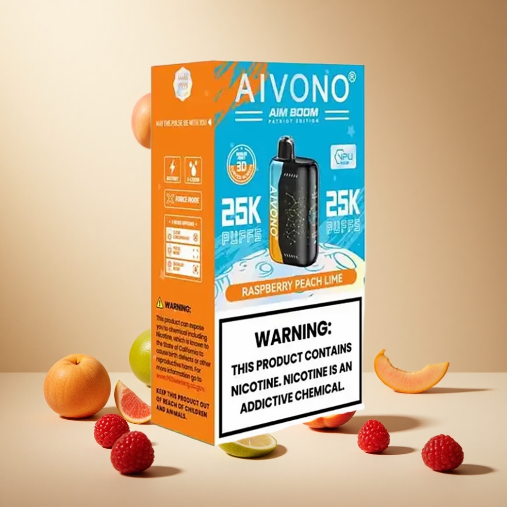 Raspberry Peach Lime Aivono AIM BOOM 25000 Puffs wholesale vapes Ireland Type-C Charging