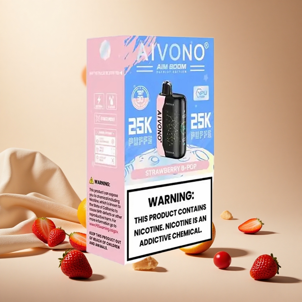 Strawberry B Pop Aivono AIM BOOM 25000 Puffs wholesale vapes Ireland 28ml 650mAh