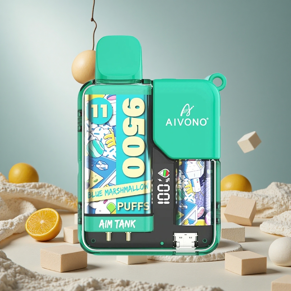 Blue Marshmallow Aivono AIM-TANK 9500 Puffs 18ml E-liquid wholesale vapes Ireland LCD Display