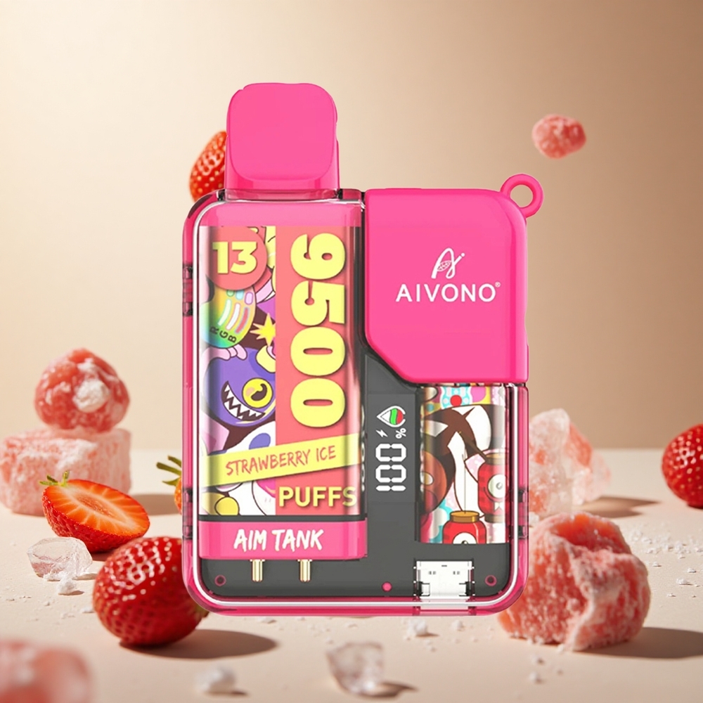 Strawberry Ice Aivono AIM-TANK 9500 Puffs 18ml wholesale vapes Ireland LCD Display