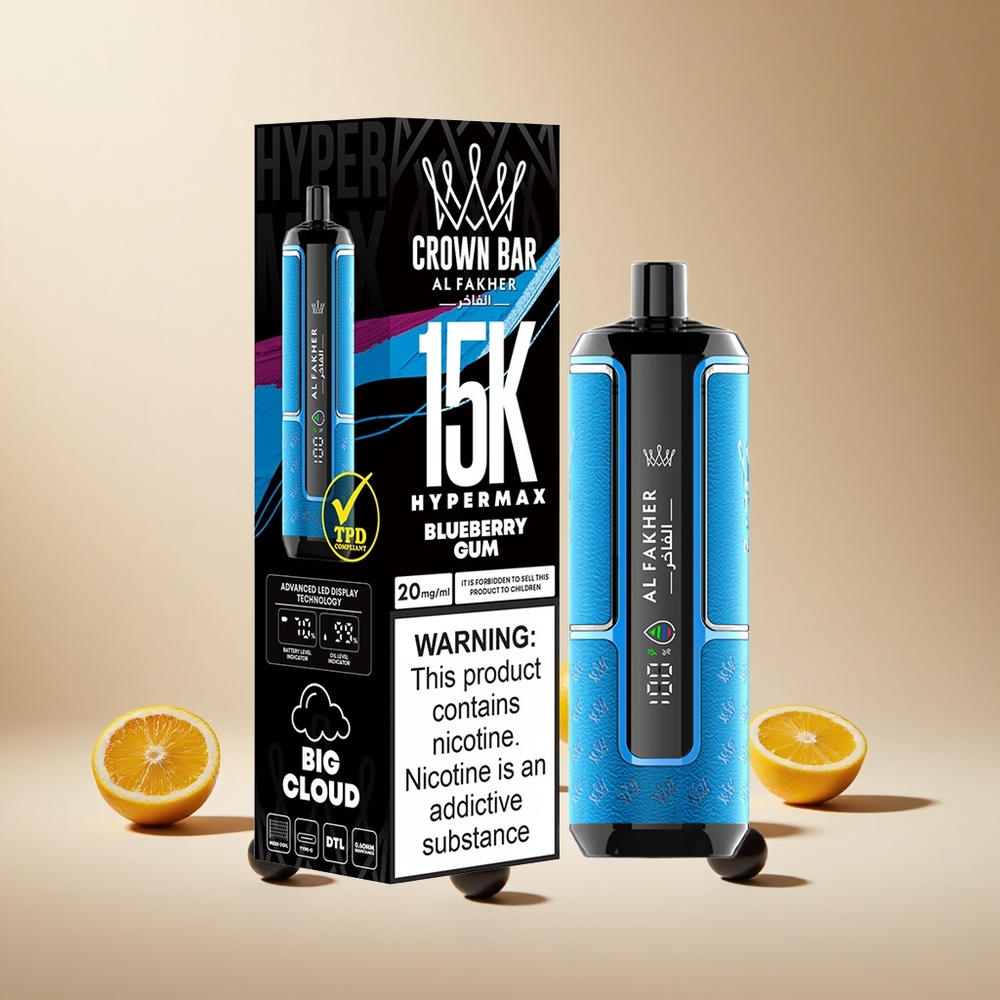 Blueberry Gum Al Fakher Crown Bar 15K Hypermax Disposable Vape Kit 15,000 Puffs wholesale vapes Ireland