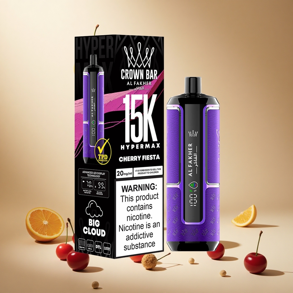 Cherry Fiesta Al Fakher Crown Bar 15K Hypermax Disposable Vape Kit wholesale vapes Ireland 22ml DTL