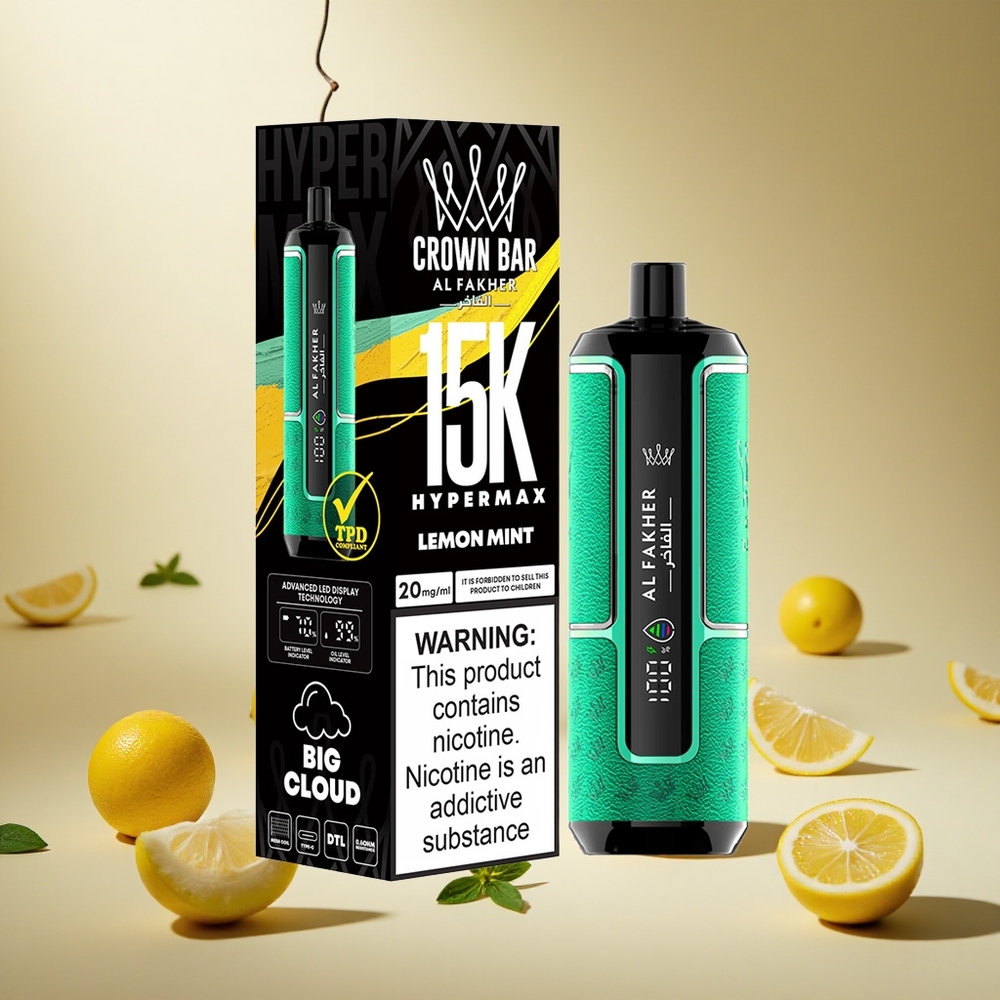 Lemon Mint Al Fakher Crown Bar 15K Hypermax Disposable wholesale vapes Ireland 22ml DTL
