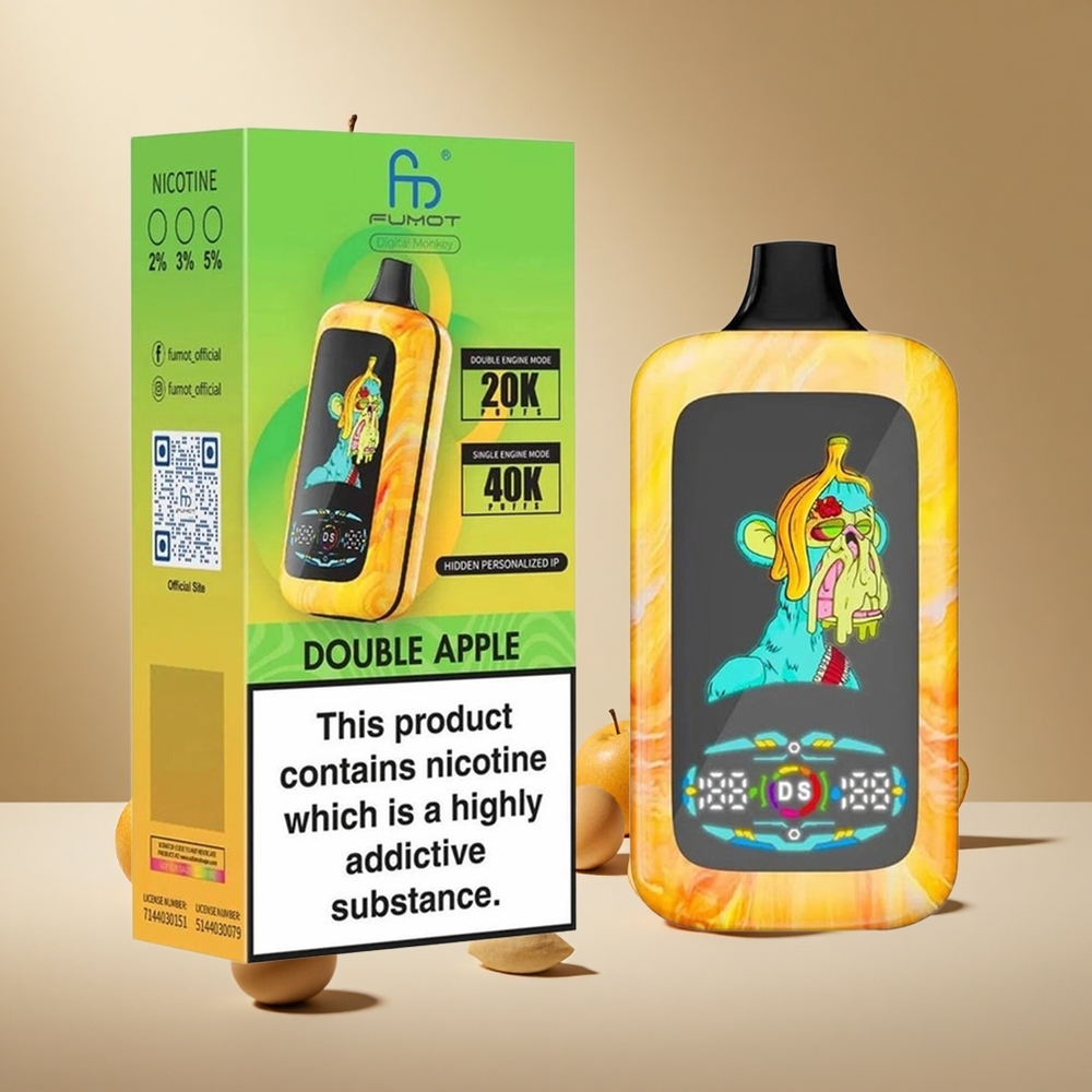 Double Apple Fumot Digital Monkey 40000 Puffs wholesale vapes Ireland Dual Mesh Coil