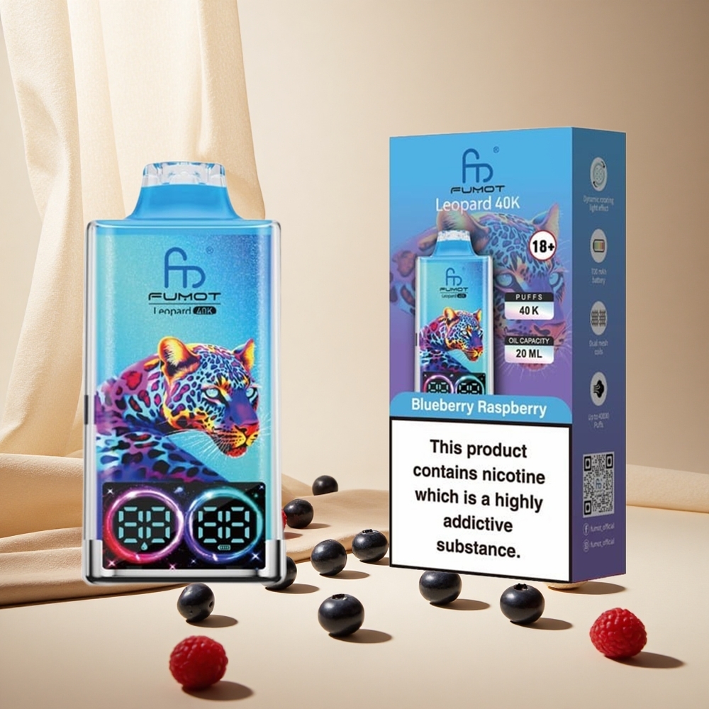 Blueberry Raspberry Fumot Leopard 40K Puffs Dual Mesh wholesale vapes Ireland Type-C Charging