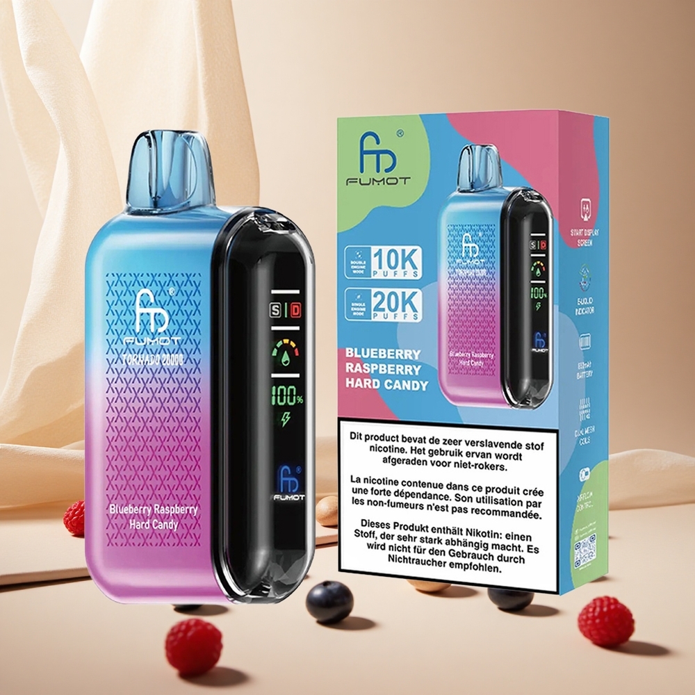 Blueberry Raspberry Hard Candy Fumot Tornado 20000 Puffs wholesale vapes Ireland Dual Mesh Coil