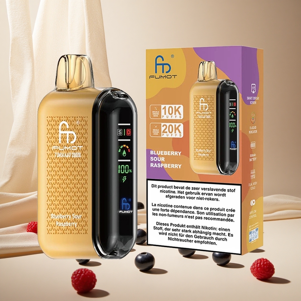 Blueberry Sour Raspberry Fumot Tornado 20000 Puffs wholesale vapes Ireland Dual Mesh Coil