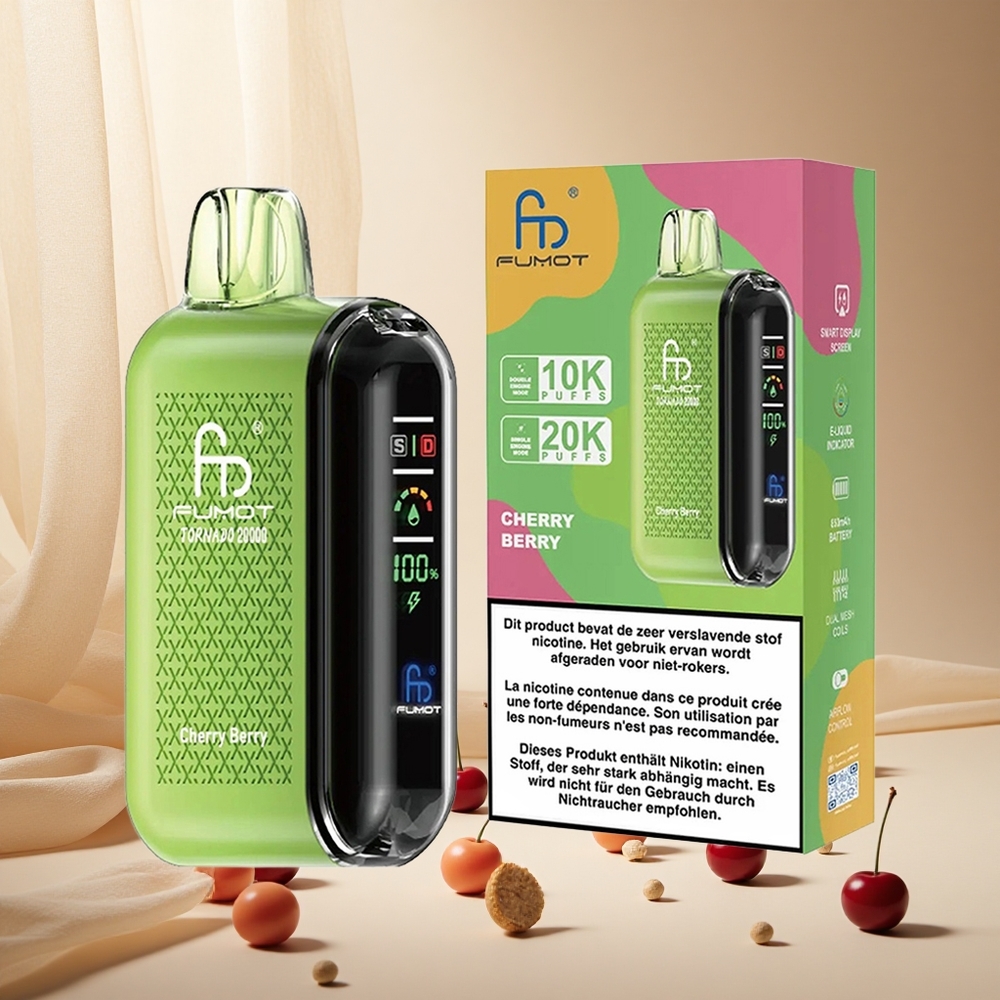 Cherry Berry Fumot Tornado 20000 Puffs wholesale vapes Ireland Dual Mesh Coil