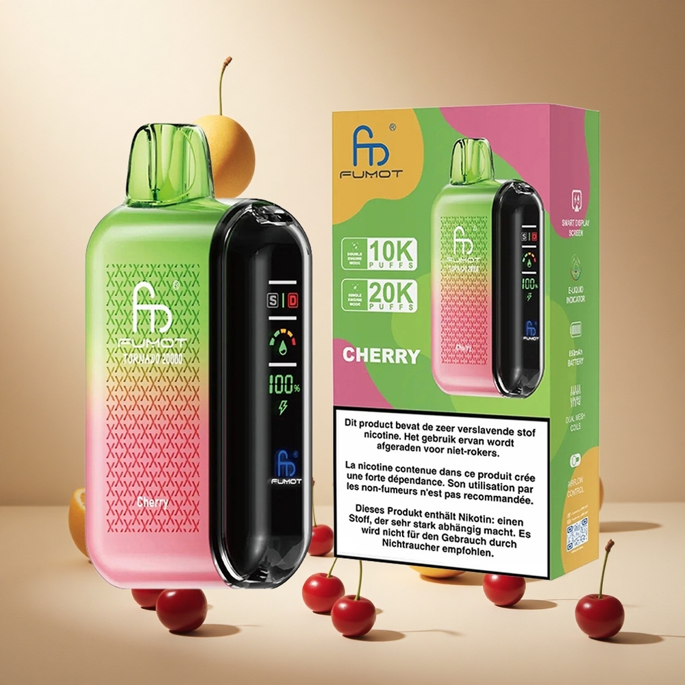 Cherry Fumot Tornado 20000 Puffs wholesale vapes Ireland Dual Mesh Coil