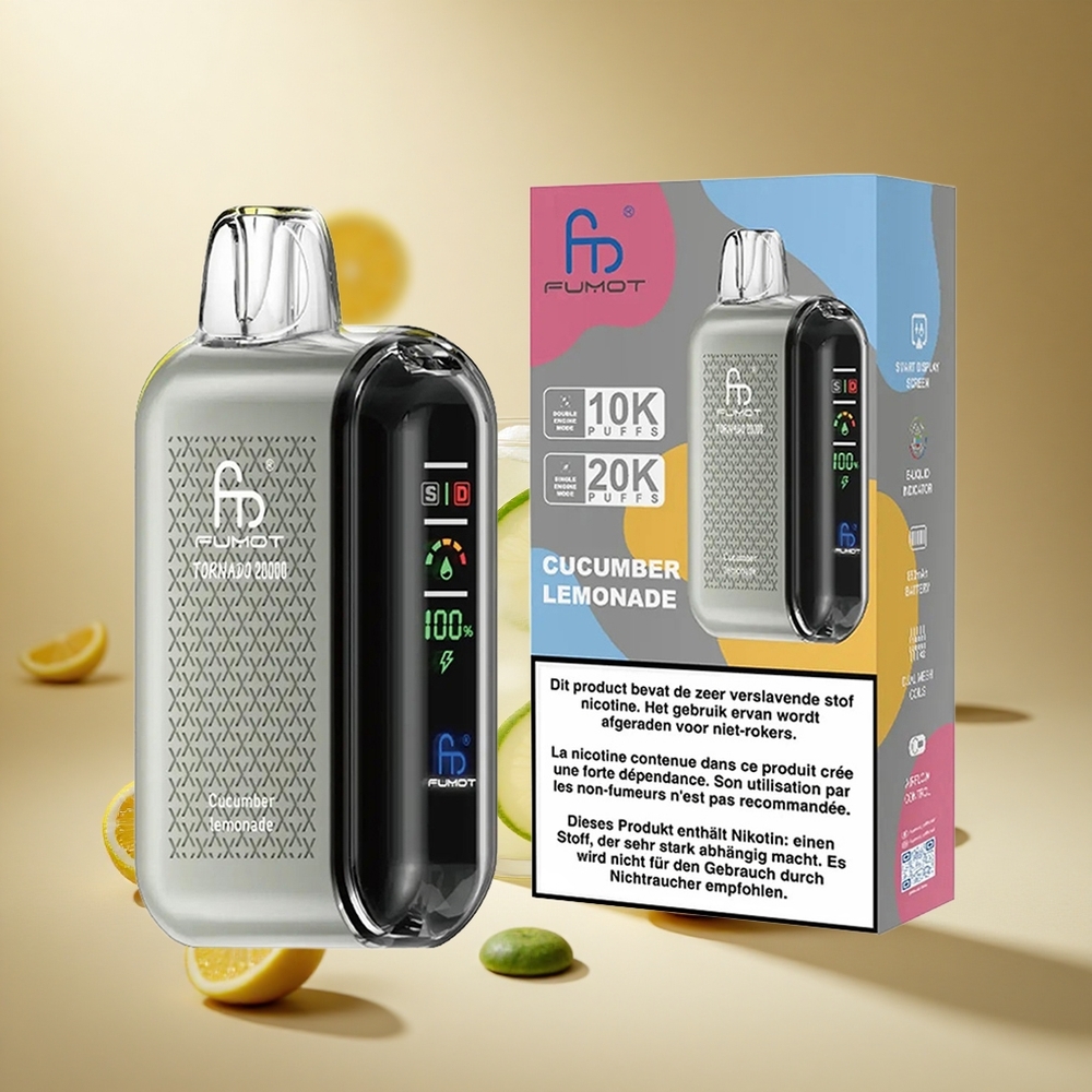 Cucumber Lemonade Fumot Tornado 20000 Puffs wholesale vapes Ireland Dual Mesh Coil