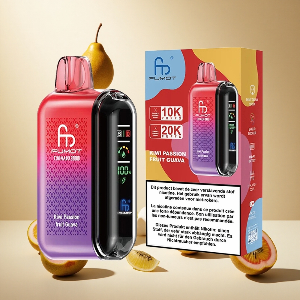 Kiwi Passion Fruit Guava Fumot Tornado 20000 Puffs Dual Mesh Coil wholesale vapes Ireland