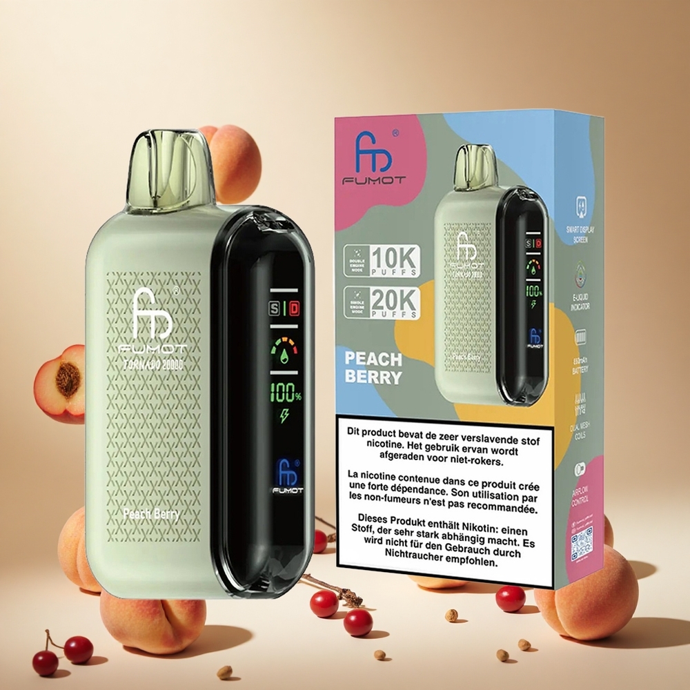 Peach Berry Fumot Tornado 20000 Puffs wholesale vapes Ireland Dual Mesh Coil