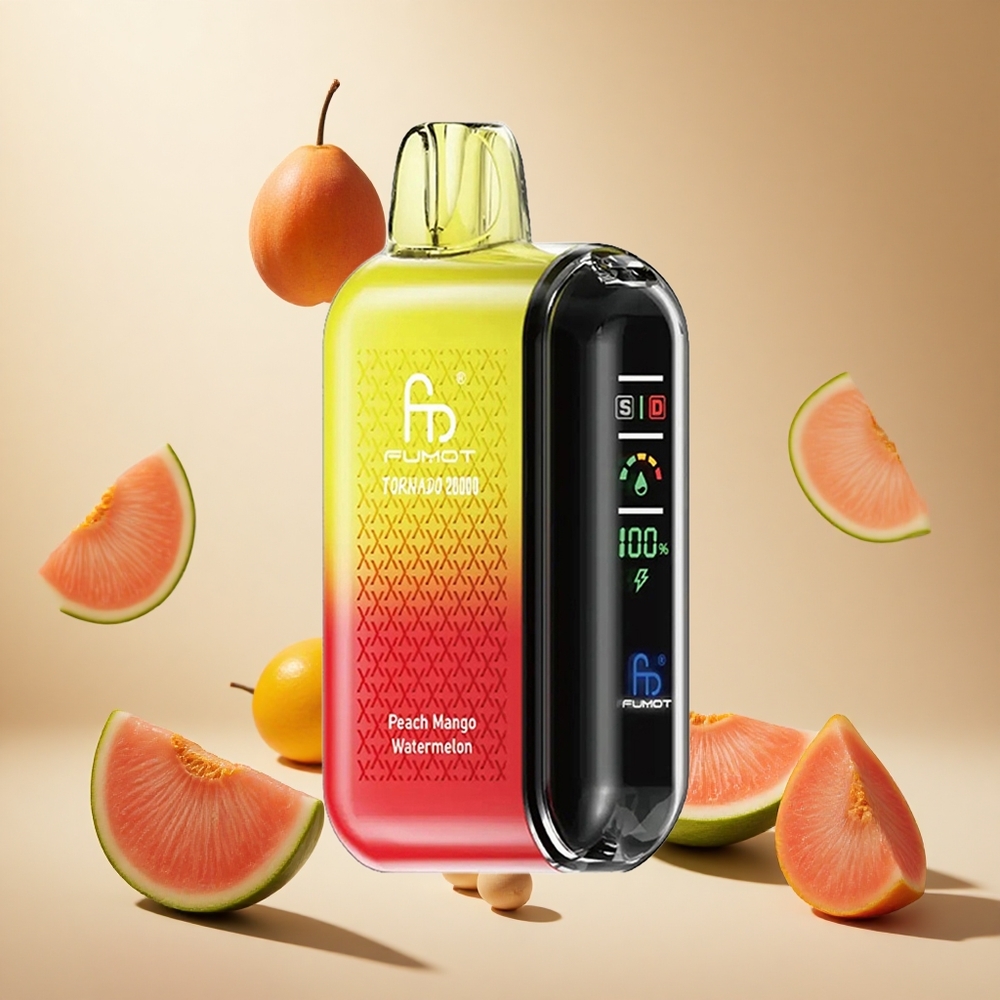 Peach Mango Watermelon Fumot Tornado 20000 Puffs wholesale vapes Ireland Dual Mesh Coil