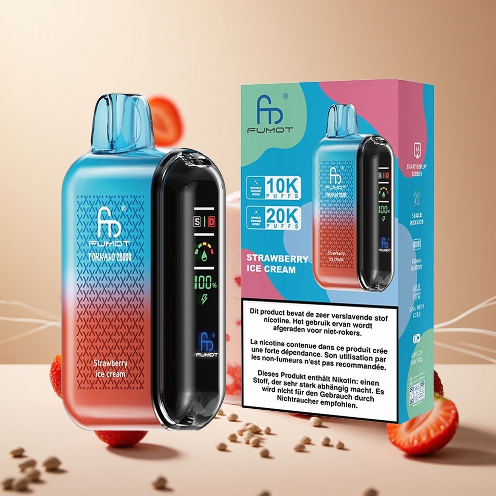 Strawberry Ice Cream Fumot Tornado 20000 Puffs wholesale vapes Ireland Dual Mesh Coil