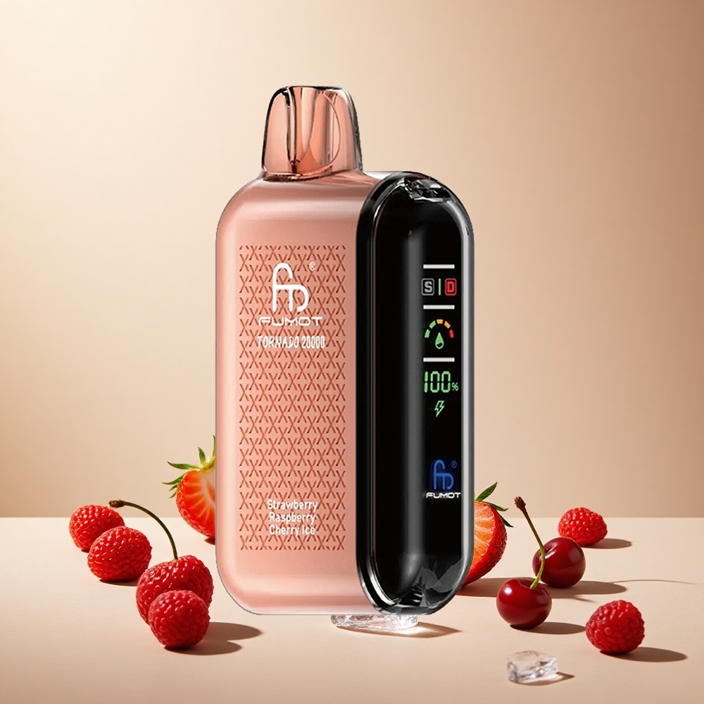 Strawberry Raspberry Cherry Ice Fumot Tornado 20000 Puffs Dual Mesh Coil wholesale vapes Ireland
