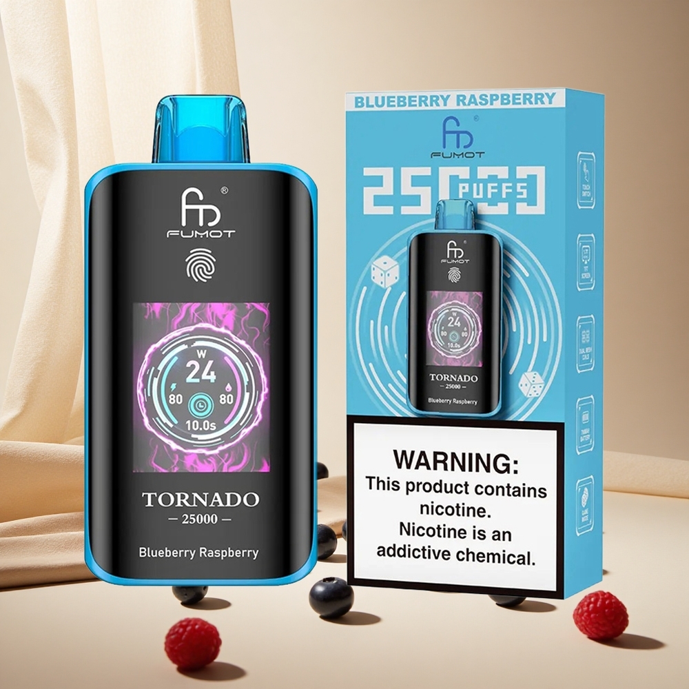 Blueberry Raspberry Fumot Tornado 25000 Puffs wholesale vapes Ireland HD Screen Type-C