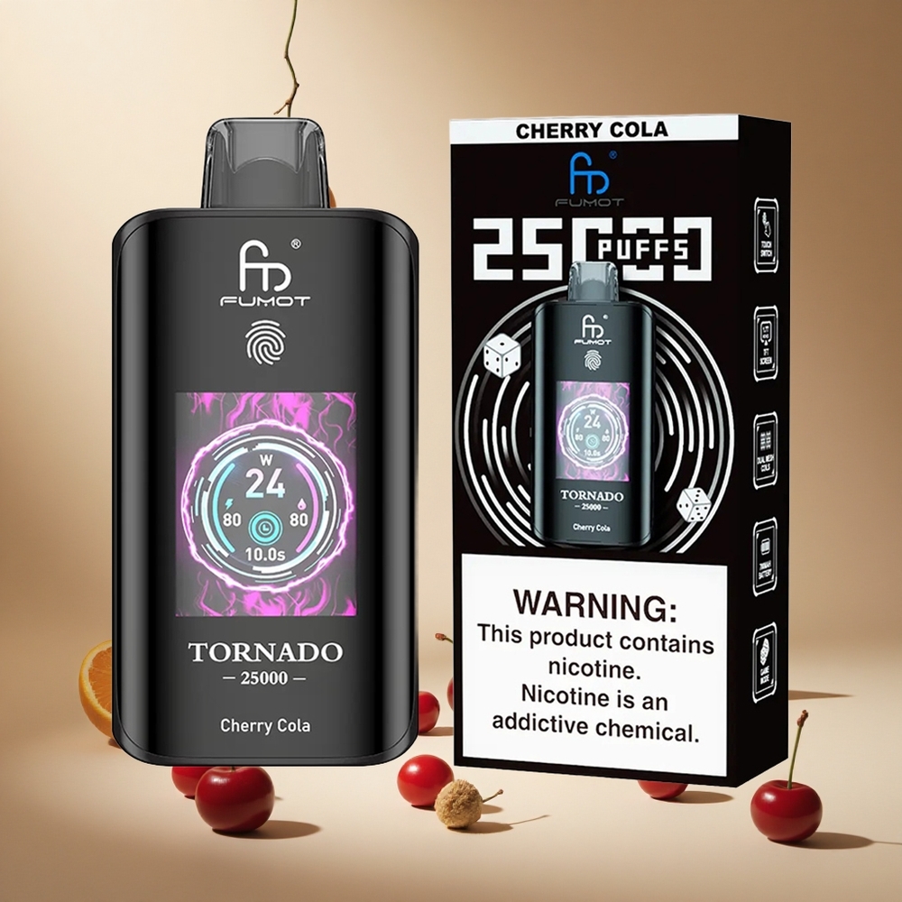 Cherry Cola Fumot Tornado 25000 Puffs Wholesale Vapes Ireland HD Screen Type-C