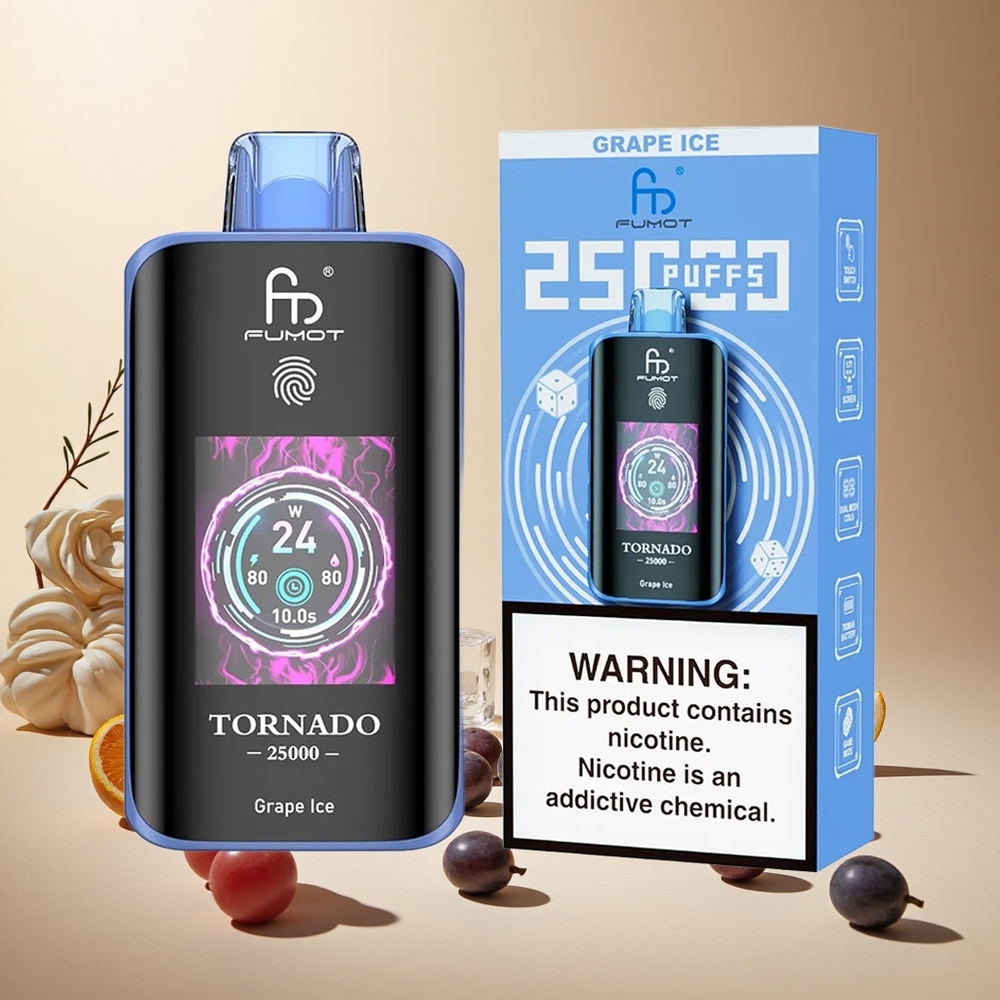 Grape Ice Fumot Tornado 25000 Puffs wholesale vapes Ireland HD Screen & Type-C