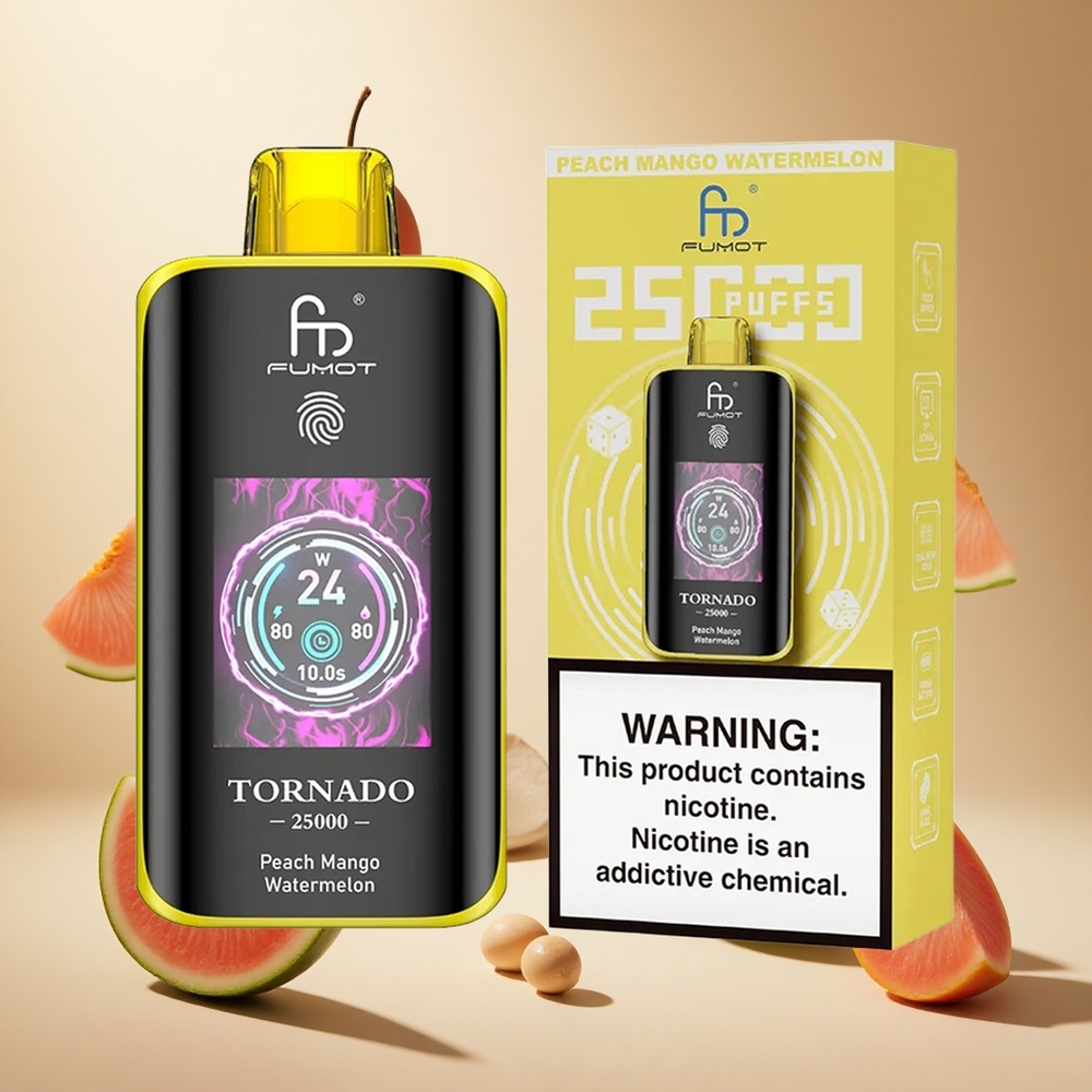 Peach Mango Watermelon Fumot Tornado 25000 Puffs wholesale vapes Ireland HD Screen 700mAh