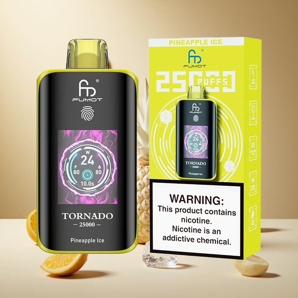 Pineapple Ice Fumot Tornado 25000 Puffs wholesale vapes Ireland HD Screen Type-C