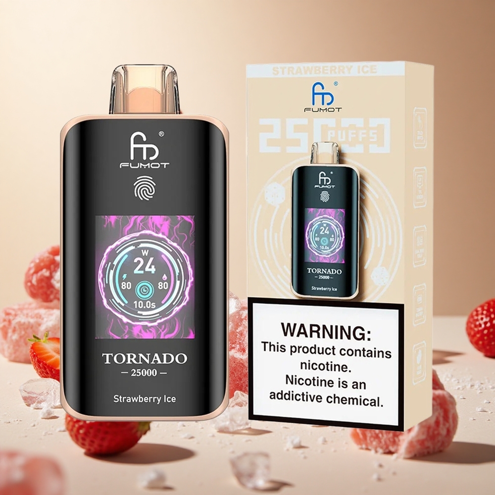 Strawberry Ice Fumot Tornado 25000 Puffs wholesale vapes Ireland HD Screen Type-C