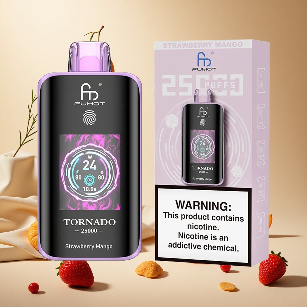 Strawberry Mango Fumot Tornado 25000 Puffs wholesale vapes Ireland HD Screen Type-C