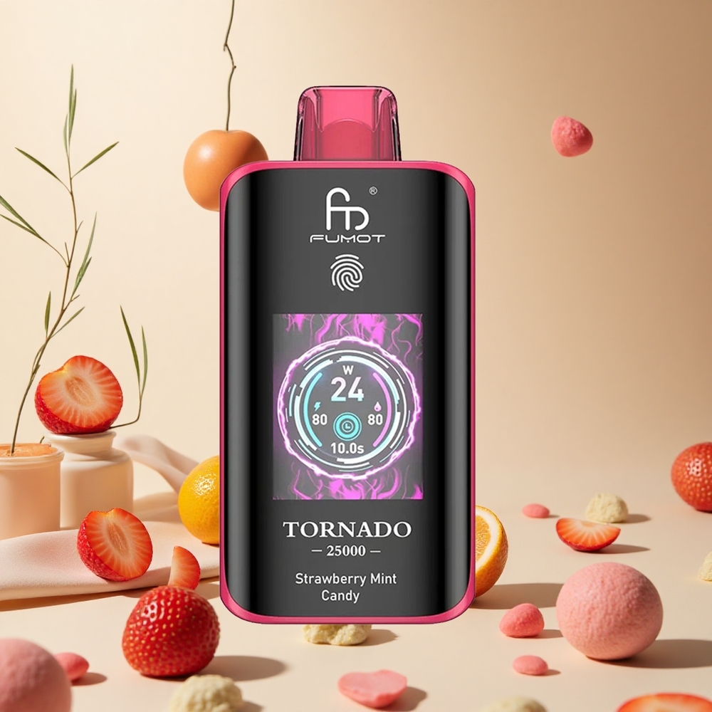 Strawberry Mint Candy Fumot Tornado 25000 Puffs wholesale vapes Ireland HD Screen Type-C