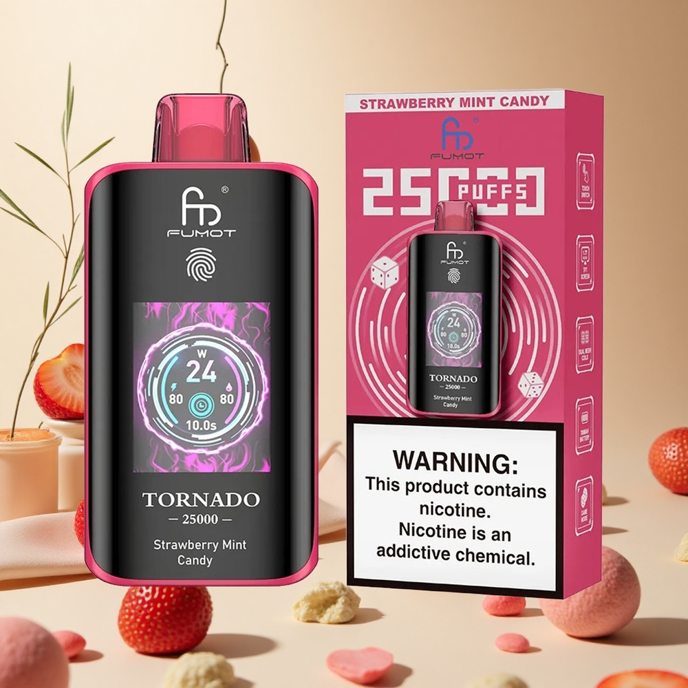 Strawberry Mint Candy Fumot Tornado 25000 Puffs wholesale vapes Ireland HD Screen Type-C