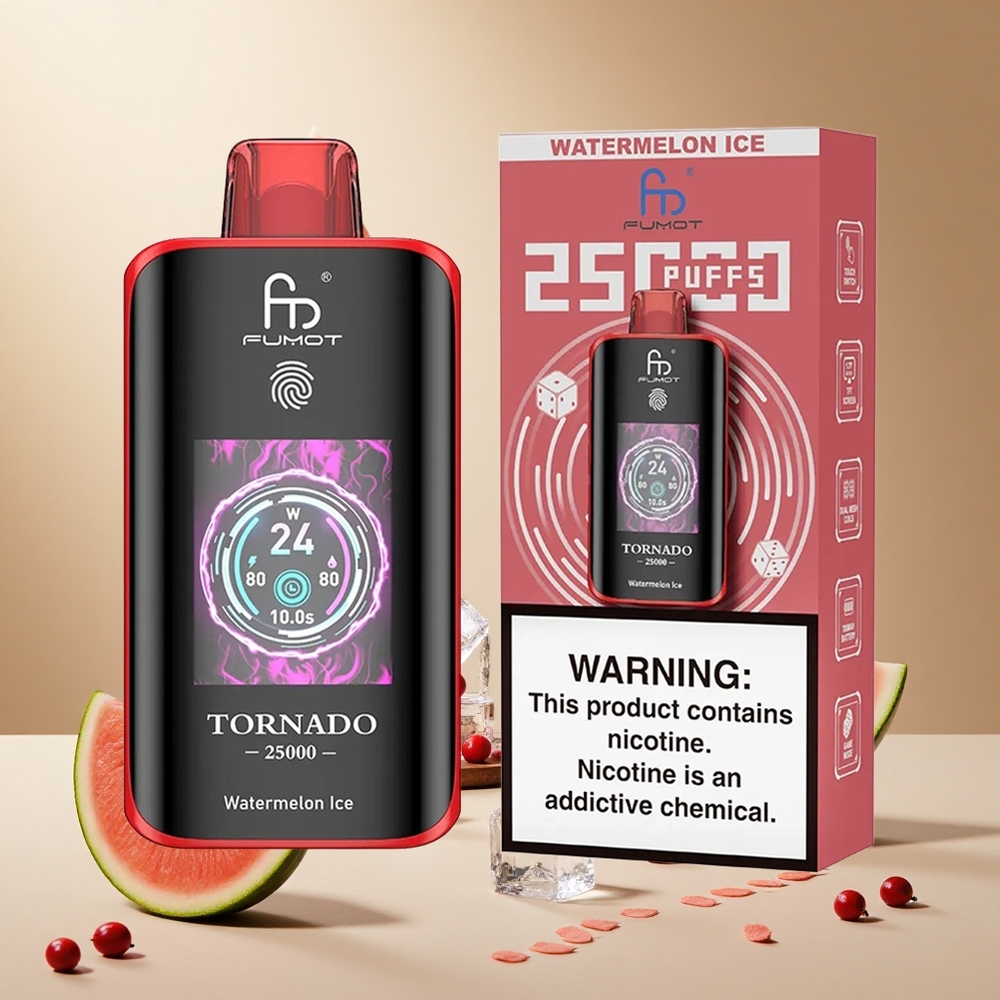 Watermelon Ice Fumot Tornado 25000 Puffs wholesale vapes Ireland HD Screen Type-C