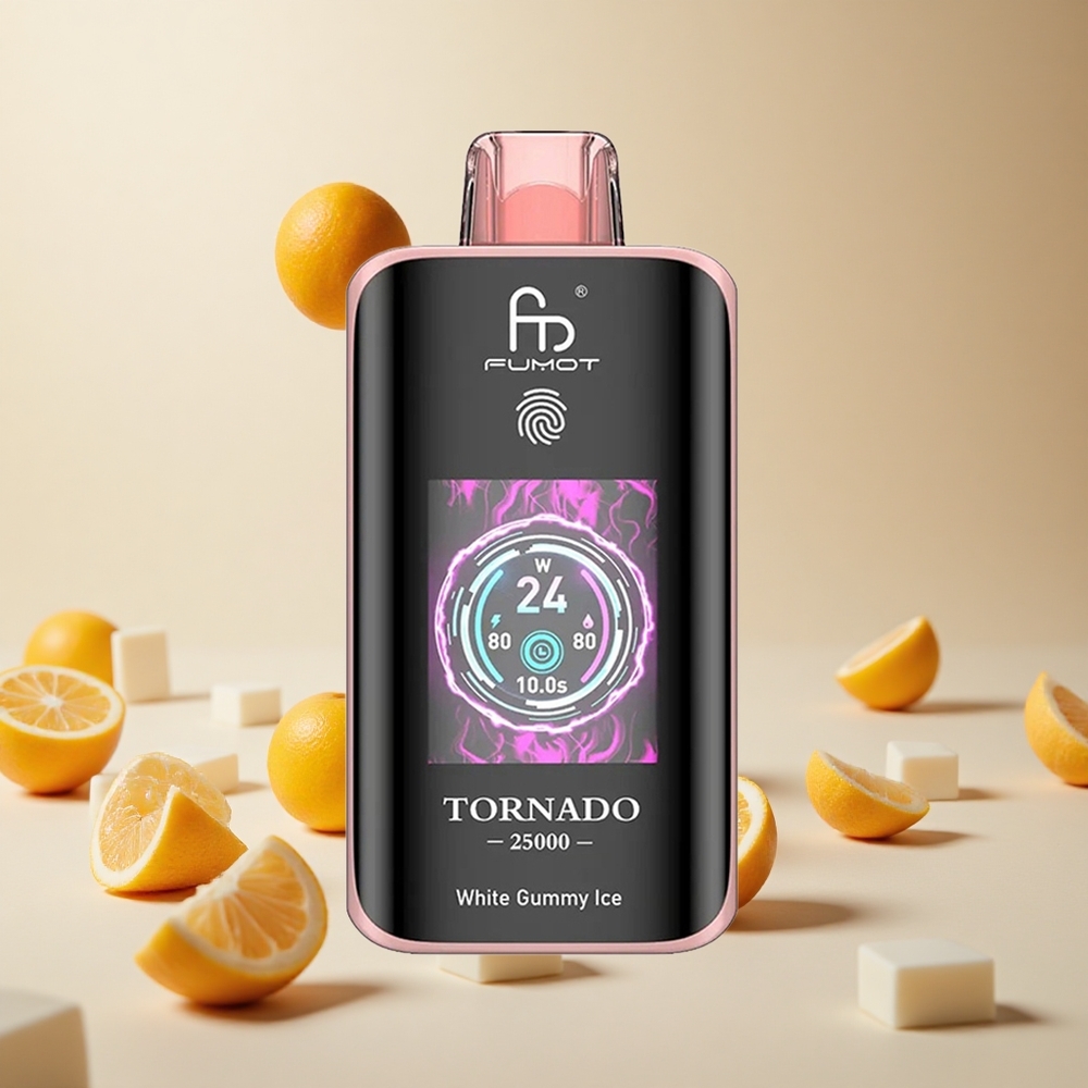 White Gummy Ice Fumot Tornado 25000 Puffs wholesale vapes Ireland HD Screen Rechargeable