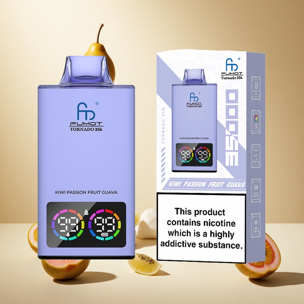 Kiwi Passion Fruit Guava Fumot Tornado 35000 Puffs Dual Mesh Coil wholesale vapes Ireland USB-C Fast Charging