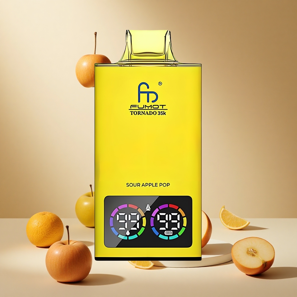 Sour Apple Pop Fumot Tornado 35K 35000 Puffs wholesale vapes Ireland Dual Mesh Coil Fast Charging