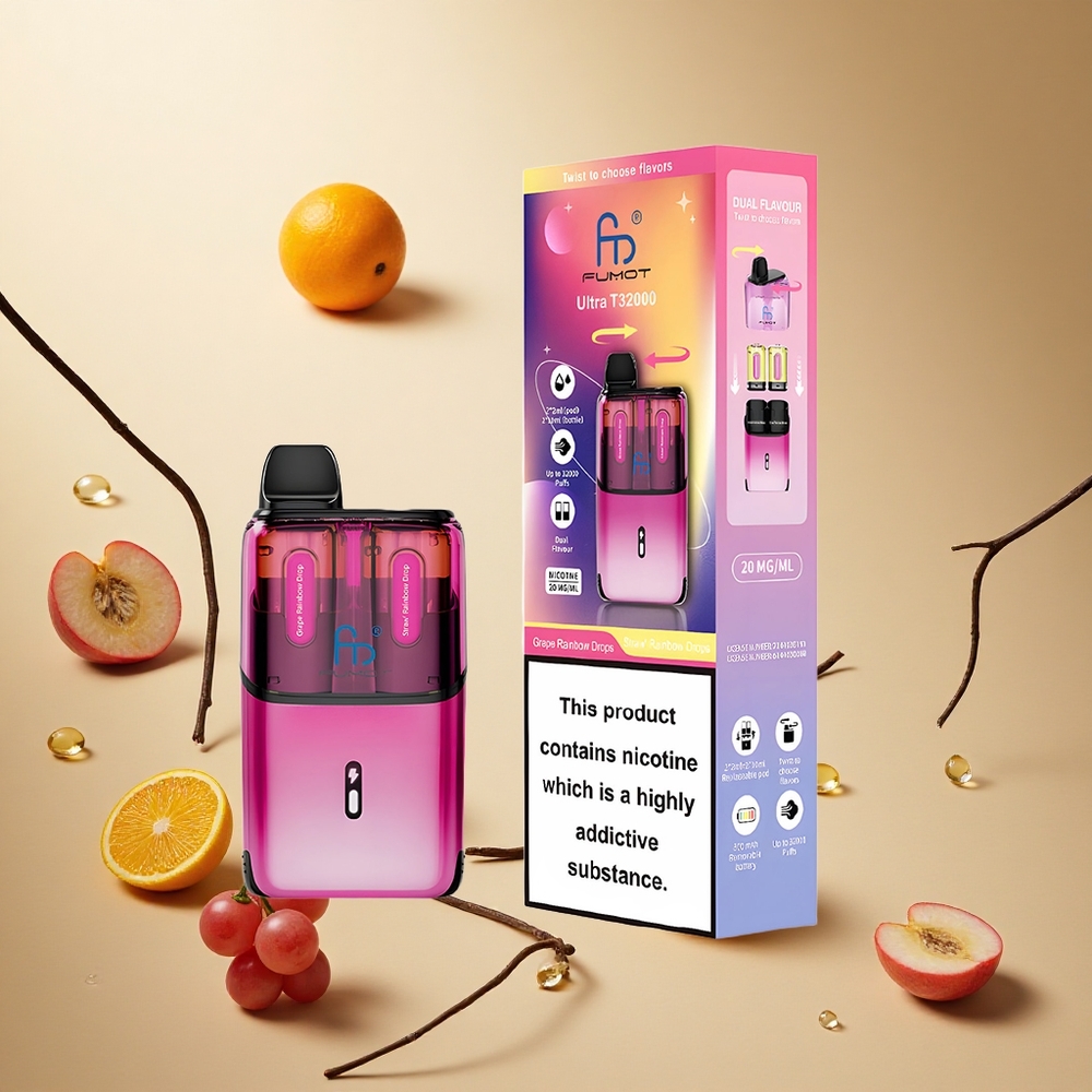 Grape Rainbow Straw Rainbow Drops Fumot Ultra T32000 32000 Puffs wholesale vapes Ireland Advanced Mesh Coil
