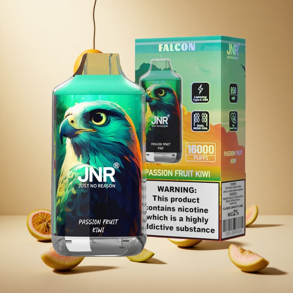 Passion Fruit Kiwi JNR Falcon 16000 Puffs Dual Mesh Coil wholesale vapes Ireland Smart LED Display