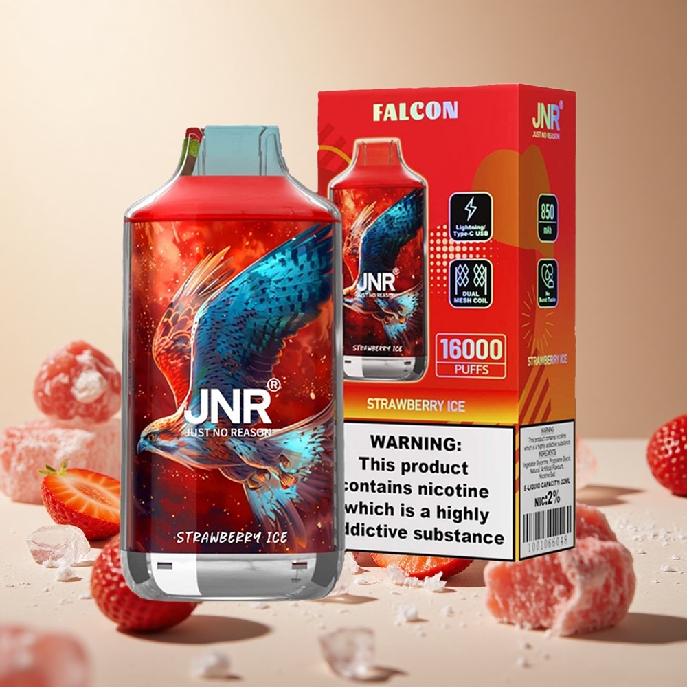 Strawberry Ice JNR Falcon 16000 Puffs Dual Mesh Coil wholesale vapes Ireland Smart LED Display