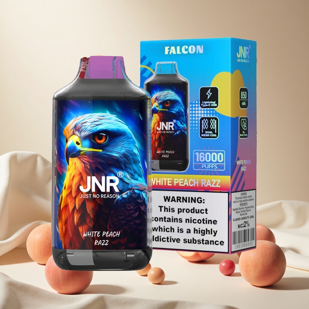 White Peach Razz JNR Falcon 16000 Puffs Dual Mesh wholesale vapes Ireland Smart LED Display