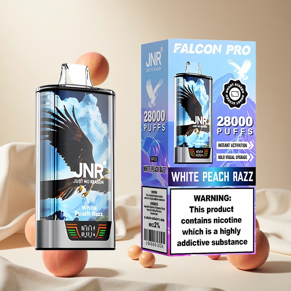 White Peach Razz JNR Falcon Pro 28000 wholesale vapes Ireland Dual Mesh Coil