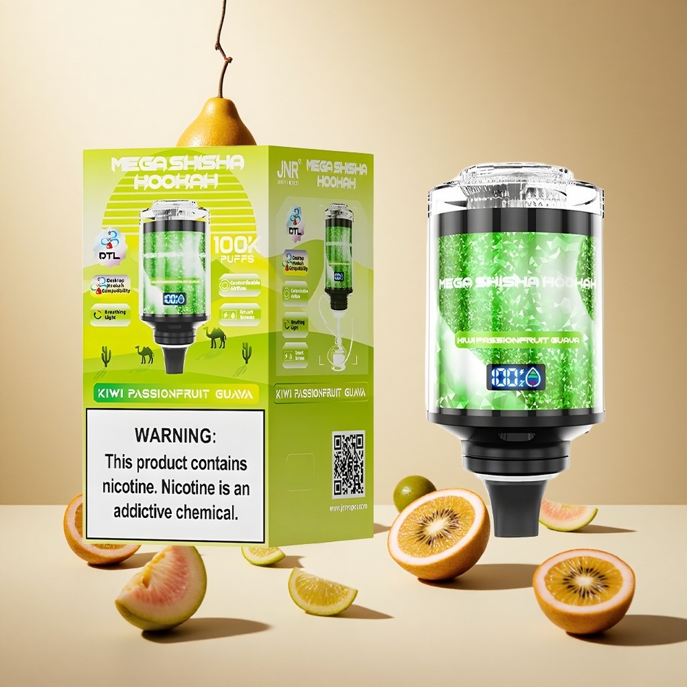 Kiwi Passionfruit Guava JNR Mega Shisha Hookah 100K Puffs wholesale vapes Ireland Desktop Compatibility Type-C Fast Charging