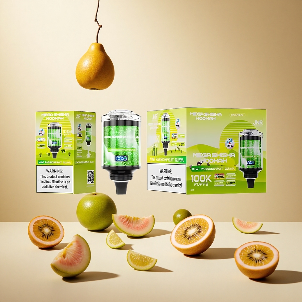 Kiwi Passionfruit Guava JNR Mega Shisha Hookah 100K Puffs wholesale vapes Ireland Desktop Compatibility Type-C Fast Charging