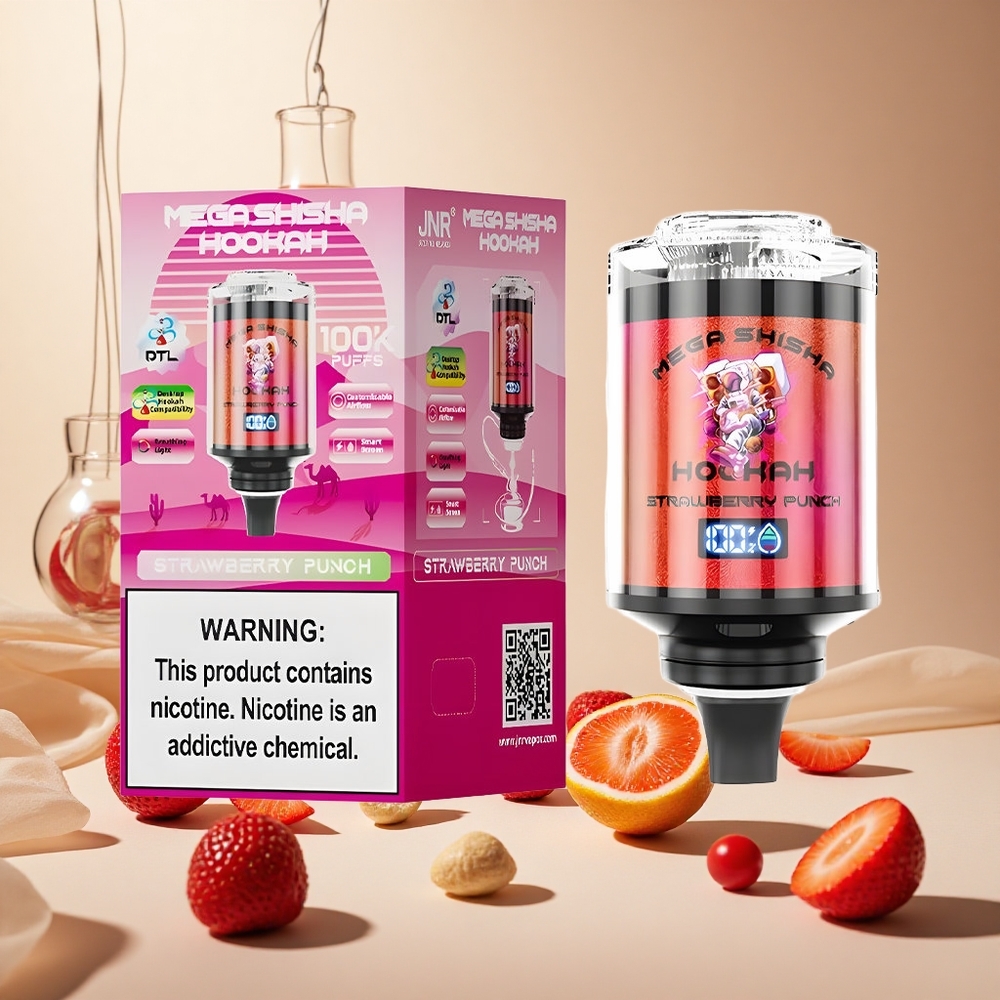 Strawberry Punch JNR Mega Shisha Hookah 100K Puffs Wholesale Vapes Ireland Desktop Compatibility 60mL
