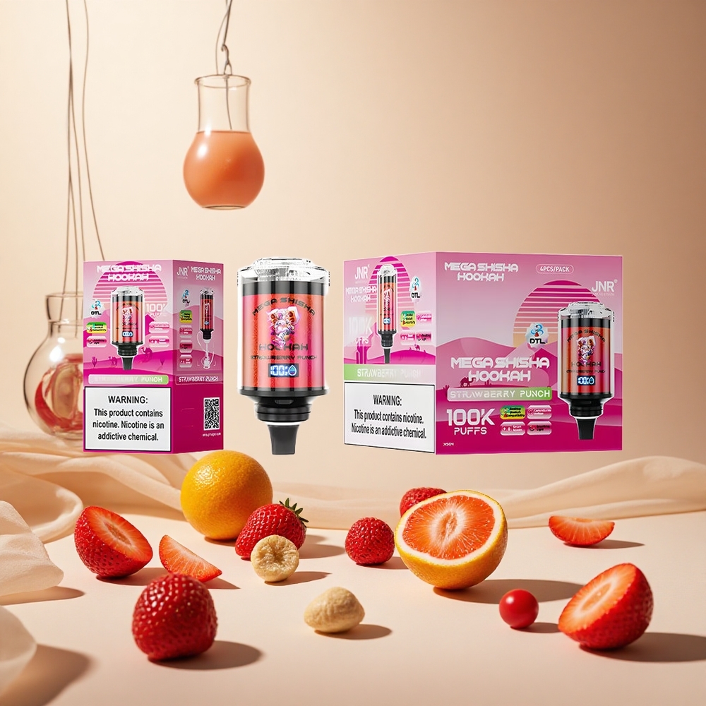 Strawberry Punch JNR Mega Shisha Hookah 100K Puffs Wholesale Vapes Ireland Desktop Compatibility 60mL