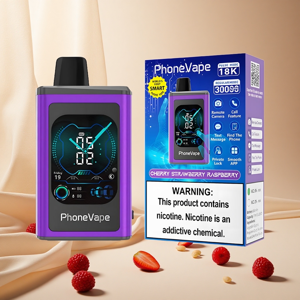 Cherry Strawberry Raspberry JNR PhoneVape 30000 puffs wholesale vapes Ireland App Controlled Full Display Screen