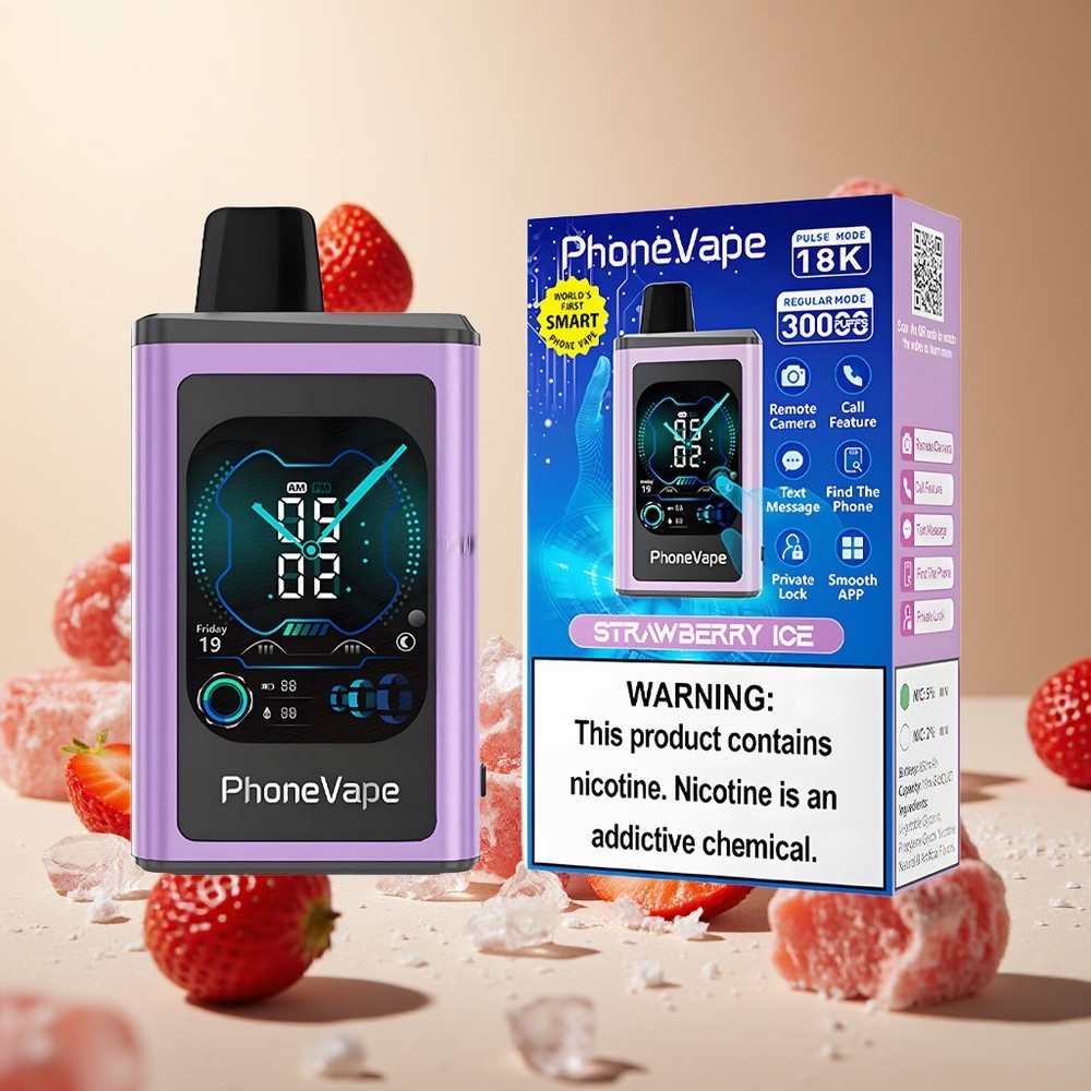 Strawberry Ice JNR PhoneVape 30000 puffs wholesale vapes Ireland Turbo Mode Full Display Screen