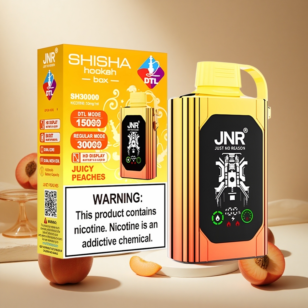 Juicy Peaches JNR Shisha Hookah Box 20500 Puffs HD Display wholesale vapes Ireland Dual Mesh Coil