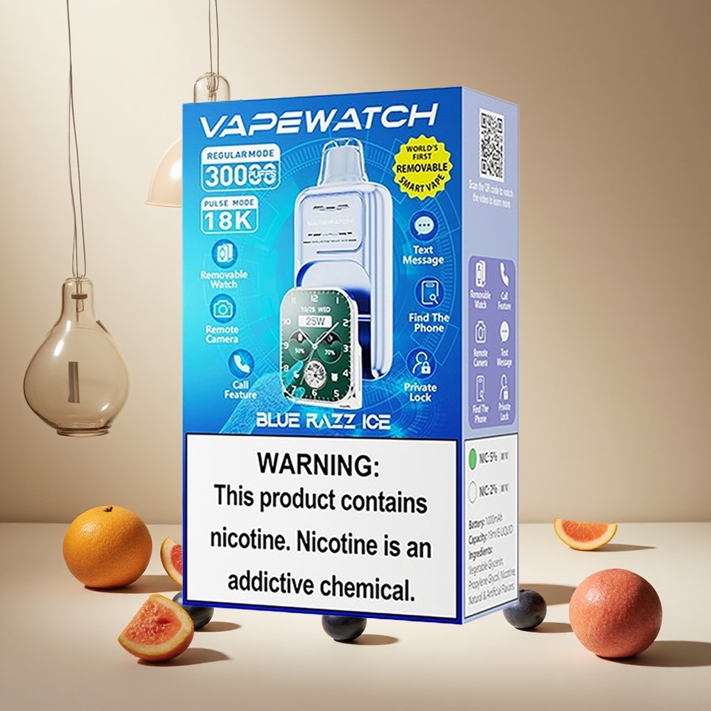 Blue Razz Ice JNR Vape Watch 30000 Puffs wholesale vapes Ireland Dual Mesh Coil Type-C