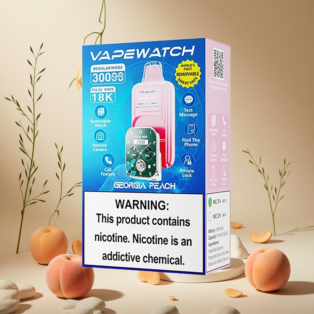 Georgia Peach JNR Vape Watch 30000 Puffs Dual Mesh Coil wholesale vapes Ireland Type-C Quick Charge