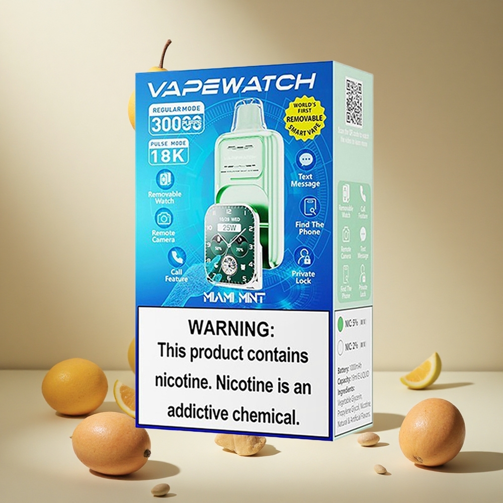 Miami Mint JNR Vape Watch 30000 Puffs Dual Mesh Coil wholesale vapes Ireland Type-C Quick Charge